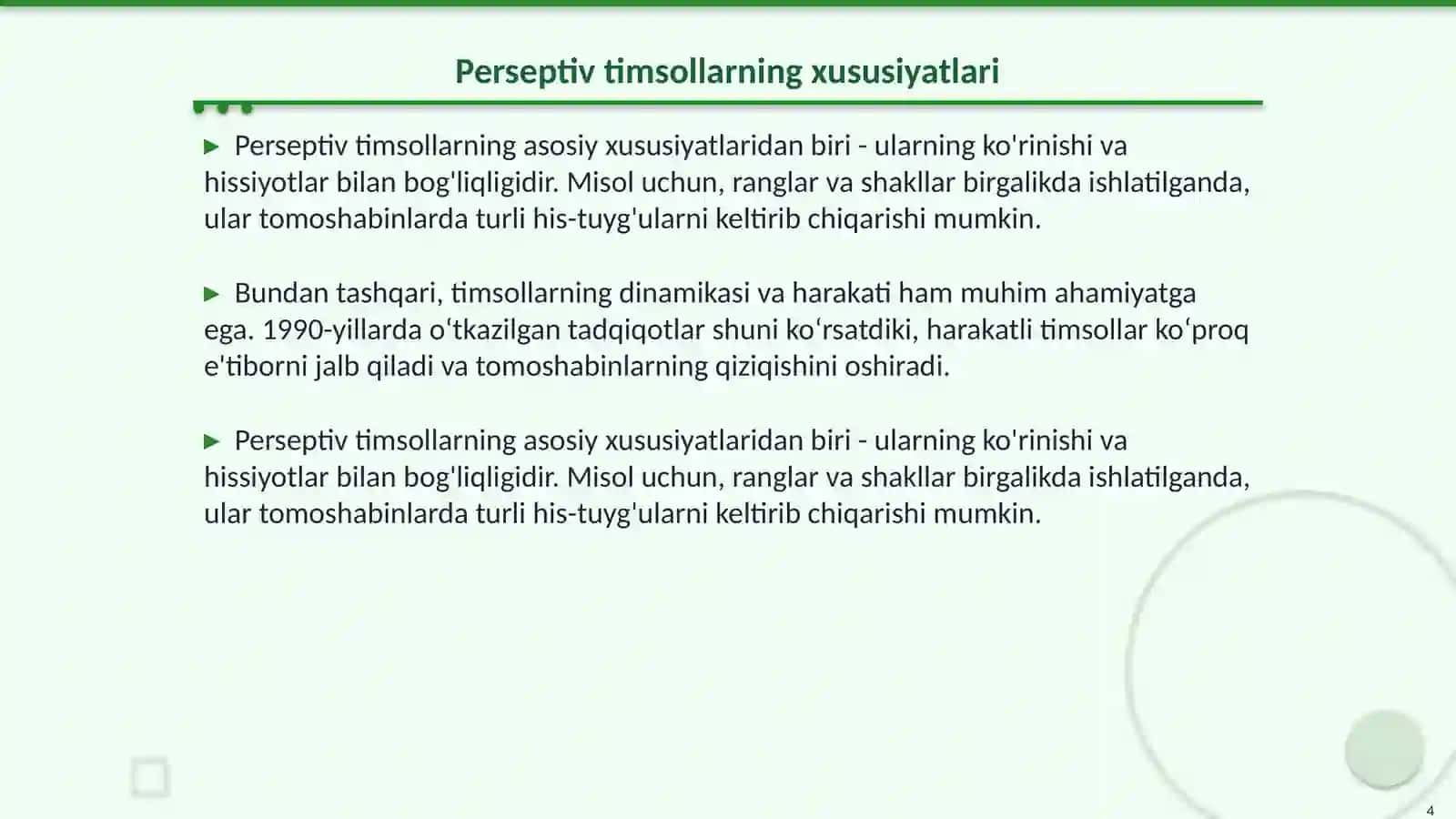 Perseptiv timsollarning tashkil topishi 4