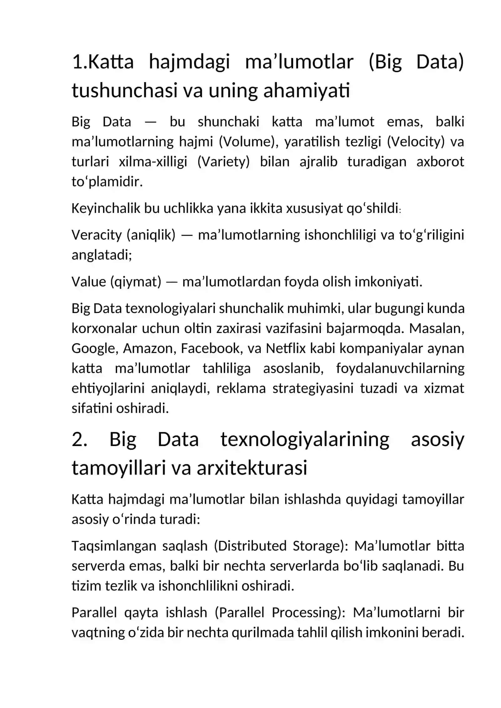 Katta hajmdagi ma'lumotlar bilan ishlash texnologiyalari 4