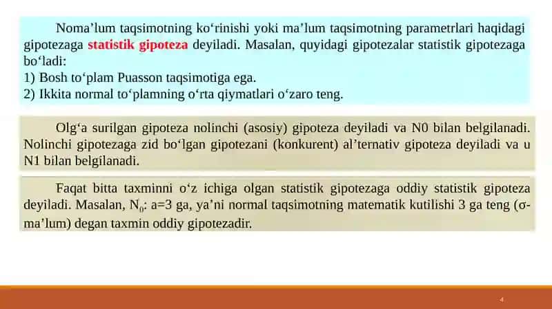 Statistik gipotezalar haqida asosiy tushunchalar 4