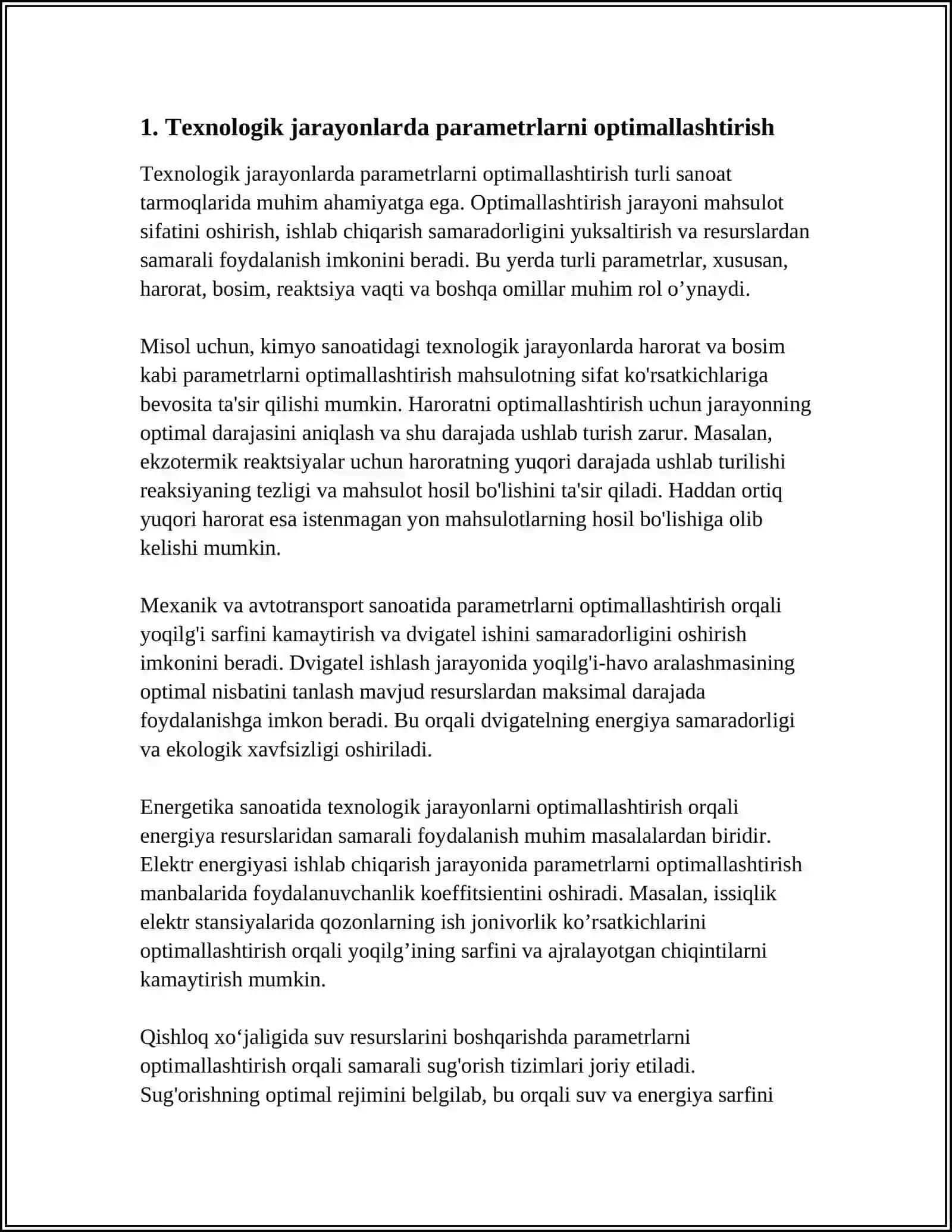 TEXNOLOGIK JARAYONLARDA OPTIMAL SHAROIT 4