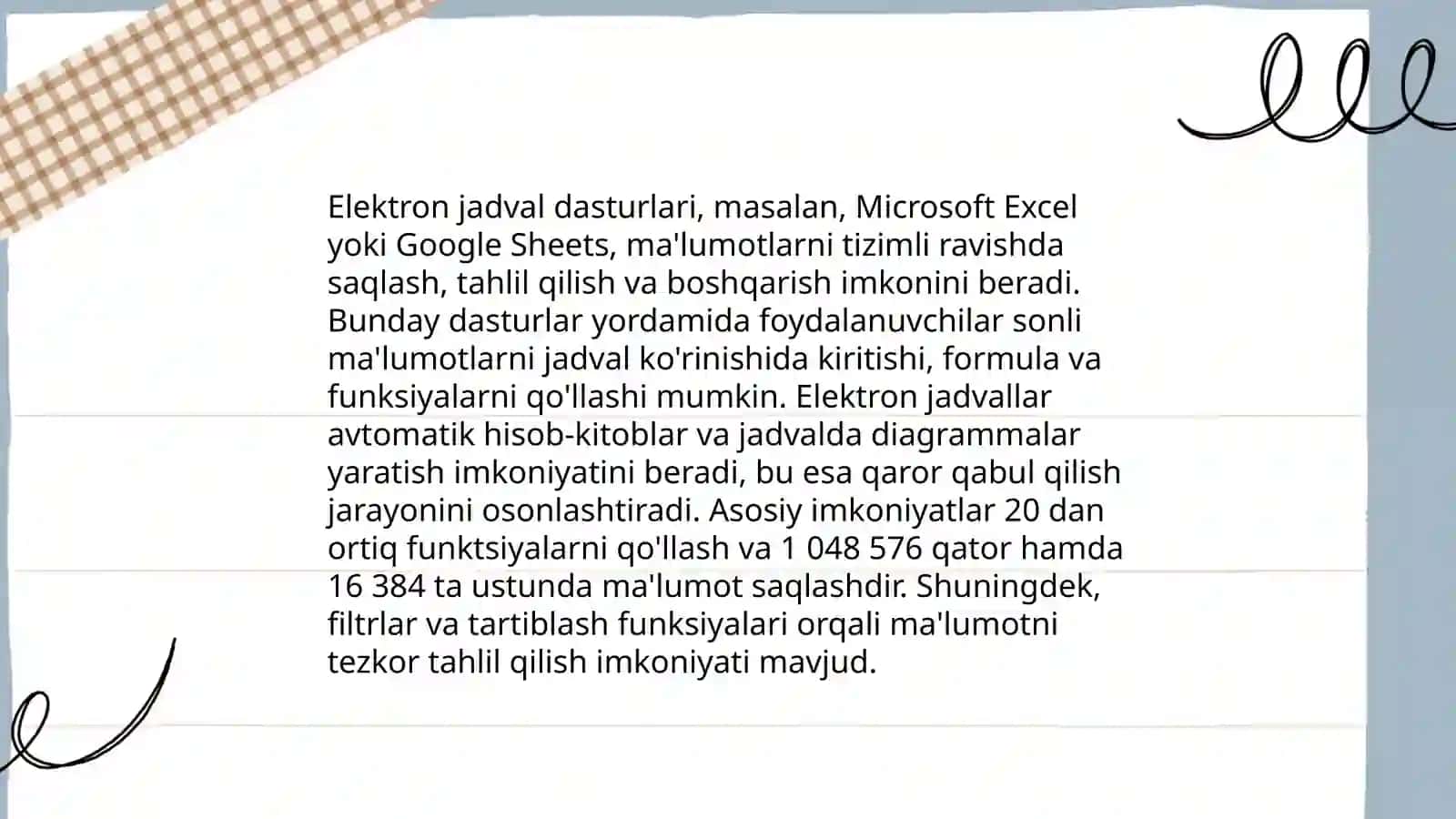 Elektron jadvalning imkoniyatlari va vazifalari toʻgʻrisida 4