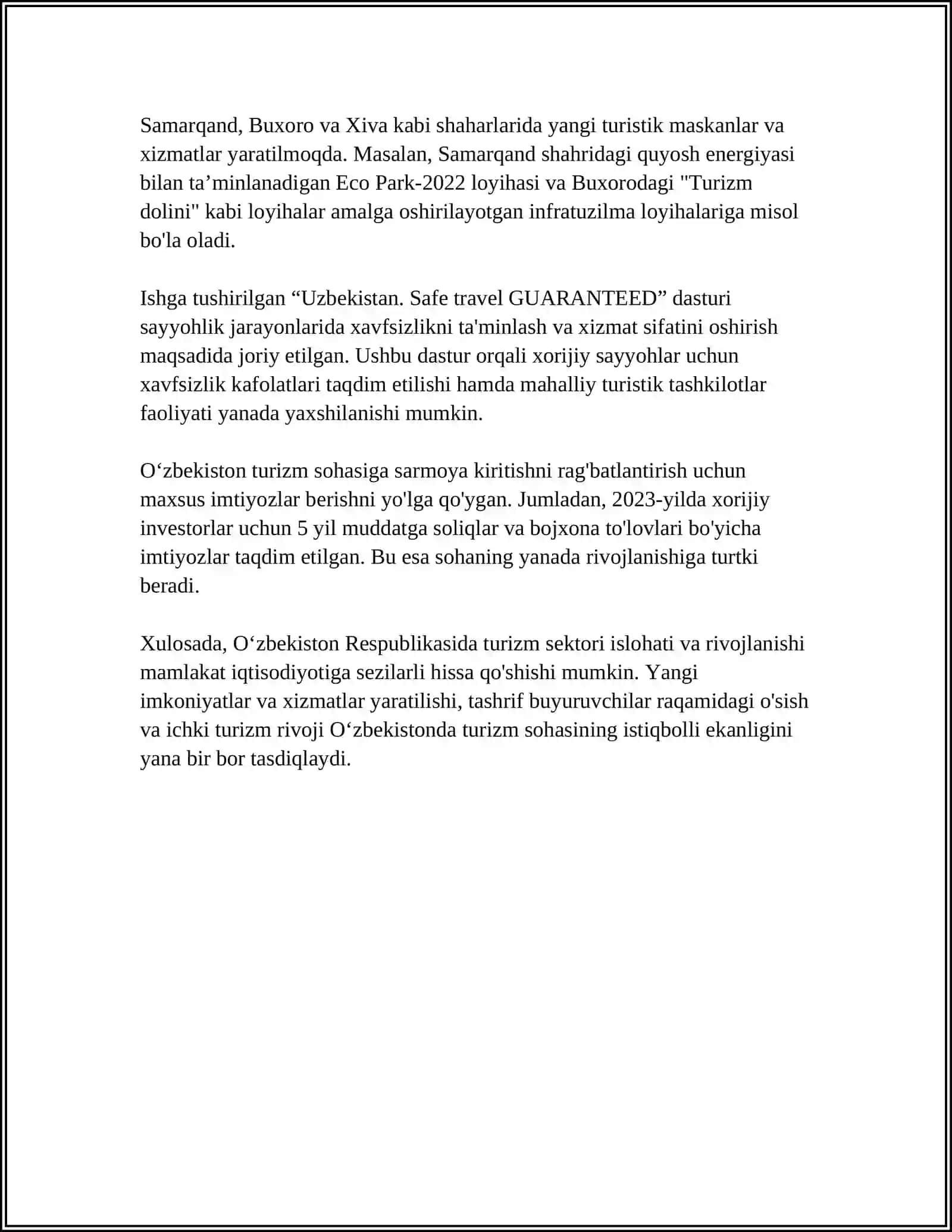 Turizm Industriyasi va Infratuzilmasi 4