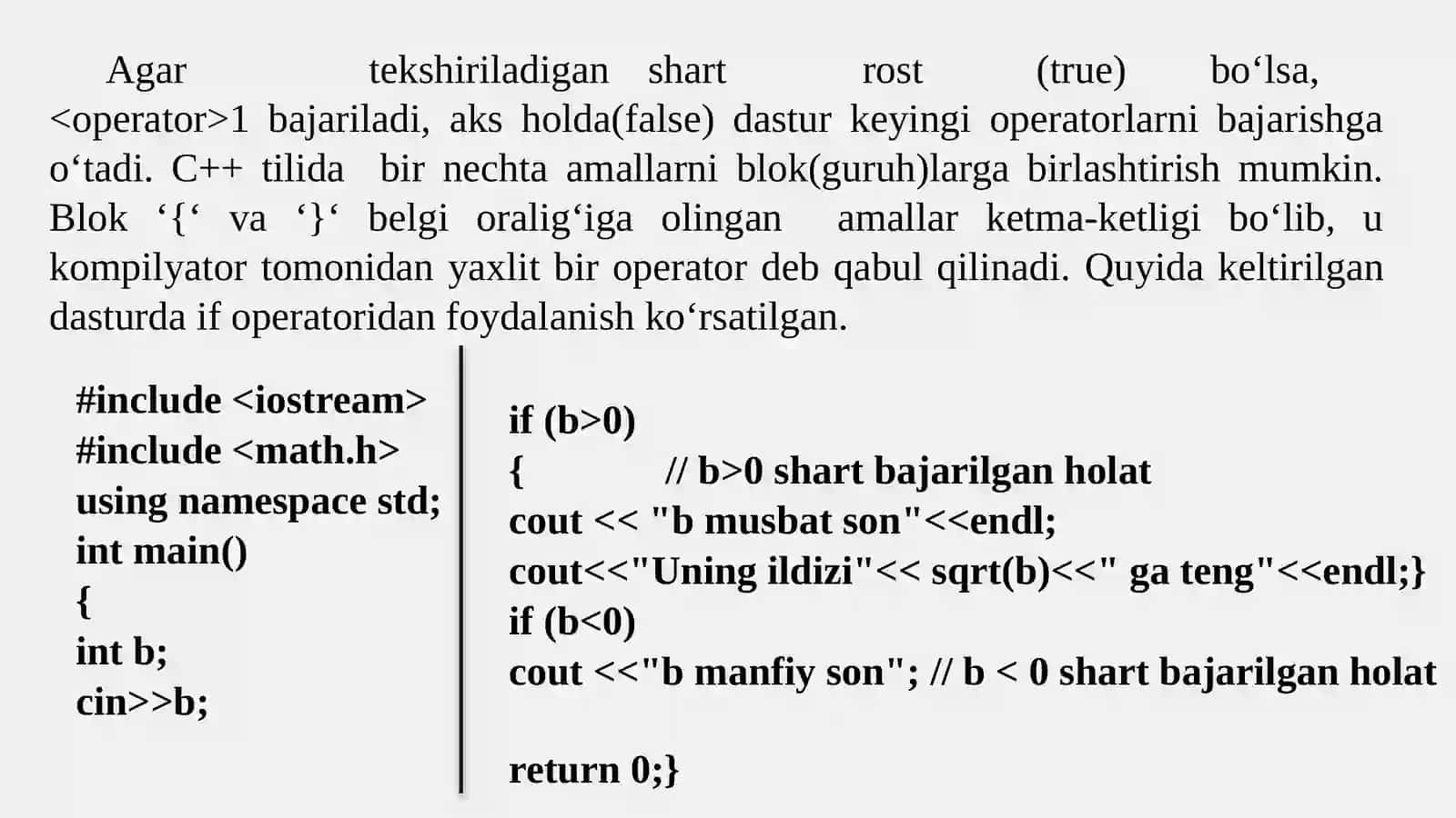 Shartli operatorlar. Toʻliqsiz tarmoqlanish if operatori 4