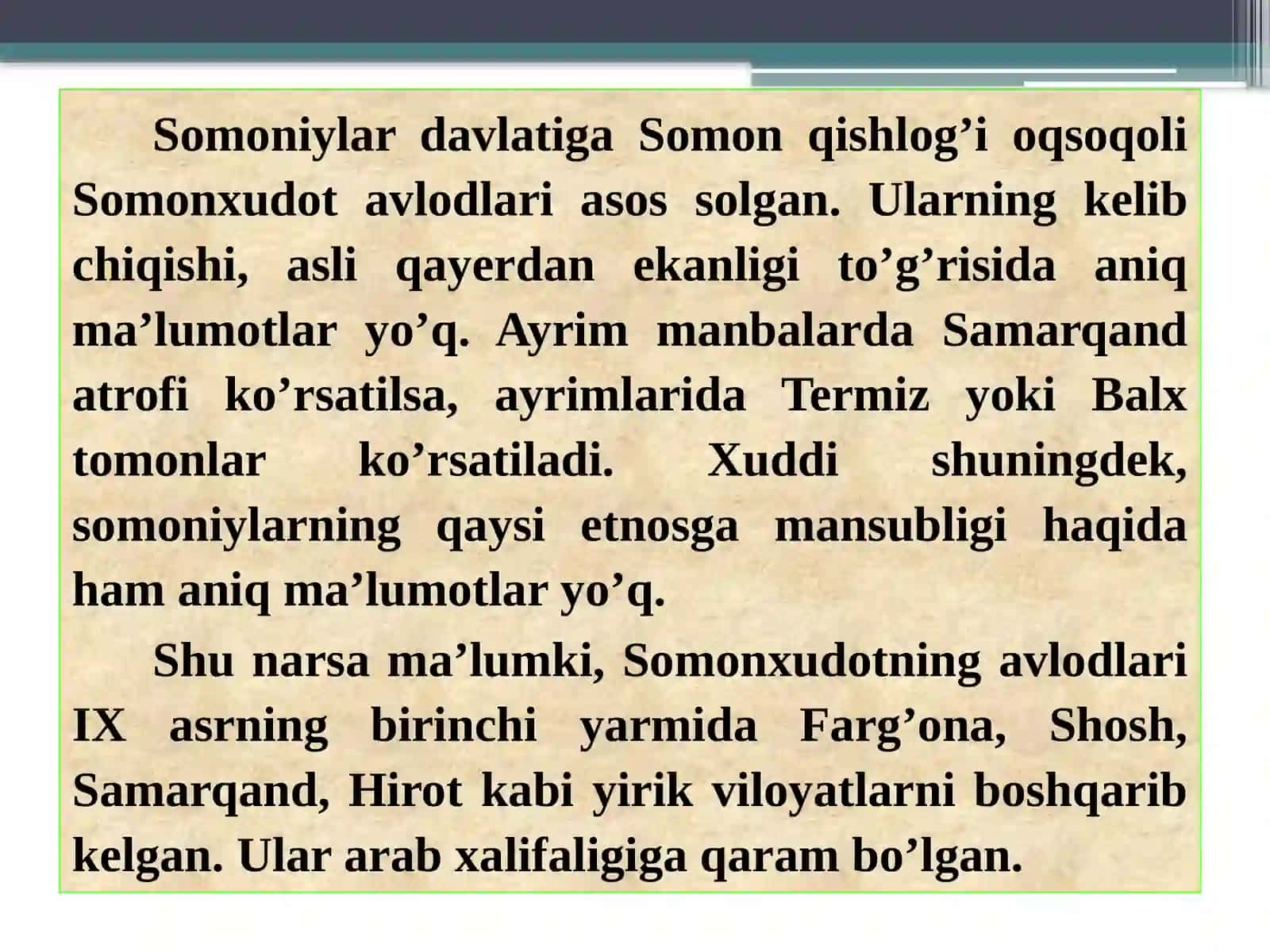IX-XII ASRLARDA O`ZBEK DAVLATCHILIGI: IJTIMOIY-SIYOSIY VA IQTISODIY HAYOTI 4