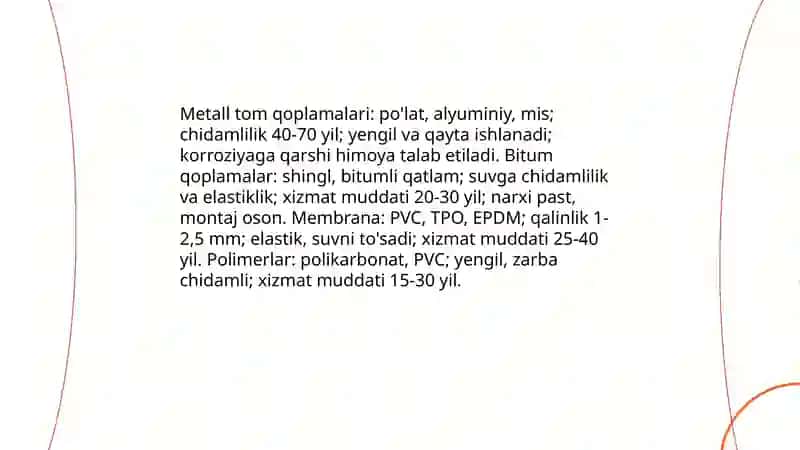 Birlashtirilgan tomlar va tom qoplamalari 4