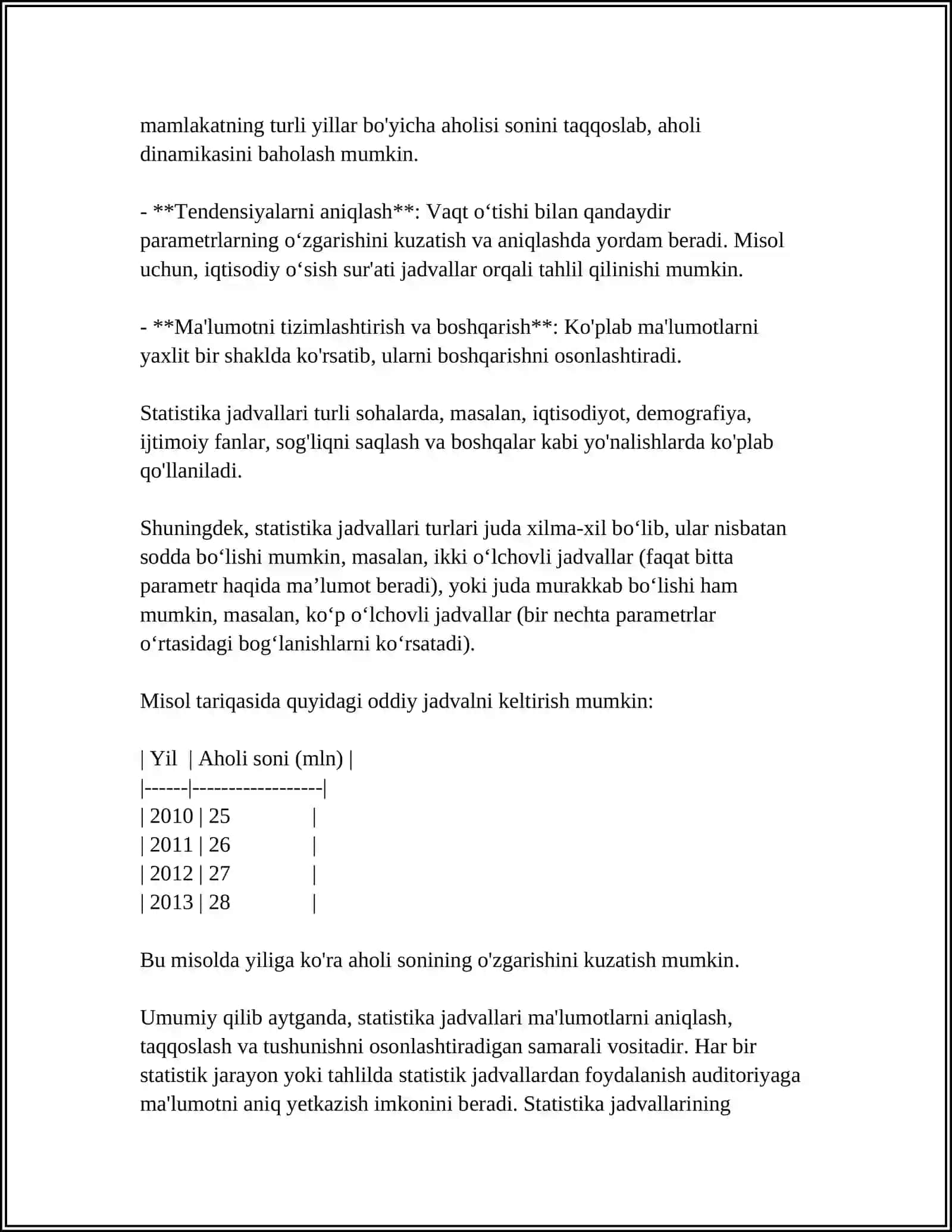 STATISTIK JADVAL TURLARI VA UNI TUZISH QOIDALARI 4