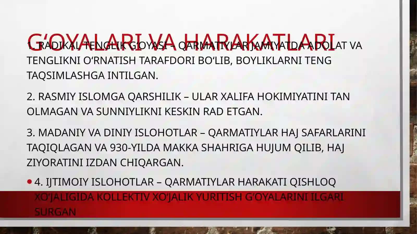 QARMATIYLAR VA ARZAQIYLAR TASHKIL TOPISHI VAGʻOYALARI 4