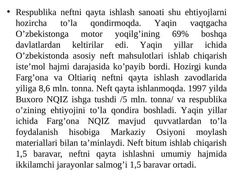 O'zbekistonda neftni qayta ishlash zavodlari 4