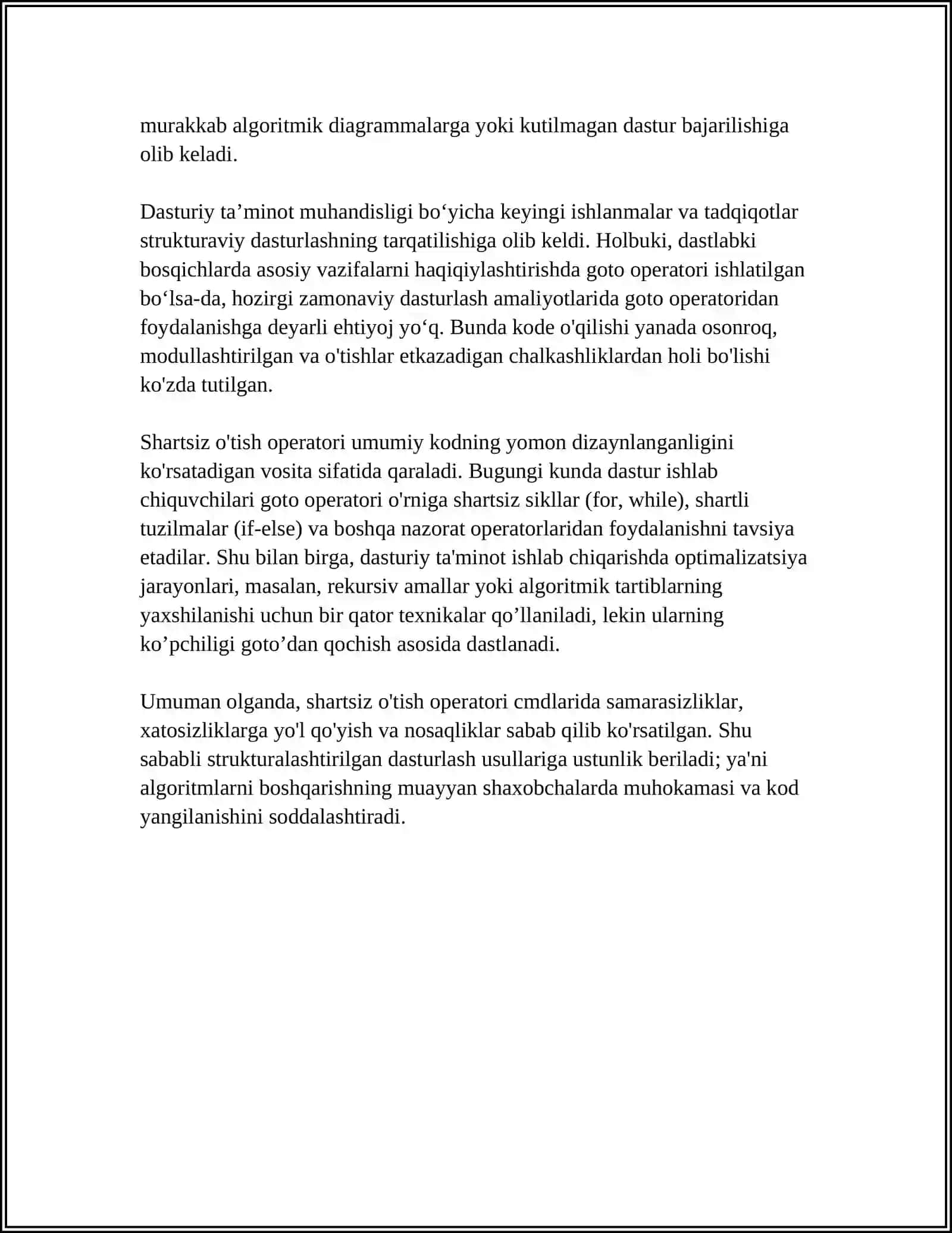 ALGORITMLASH TILIDA SHARTSIZ OʻTISH OPERATORINI QOʻLLAB DASTUR TUZISH 4