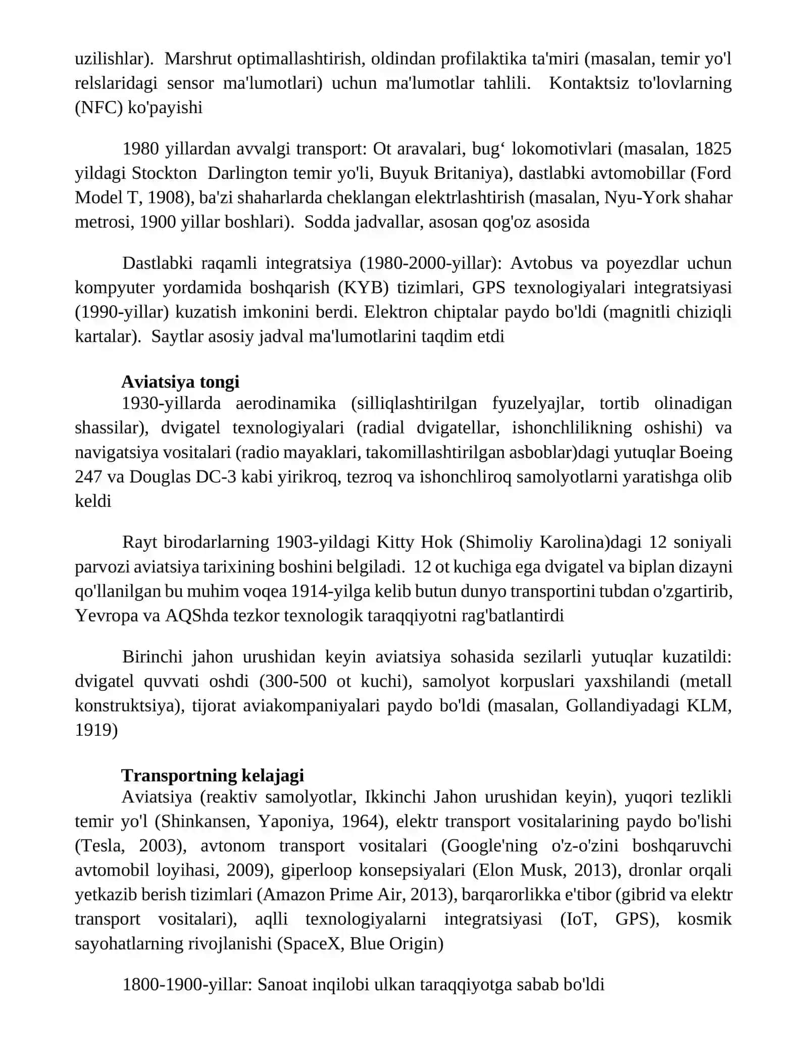 Transport turlari rivojlanishining tarixi 4