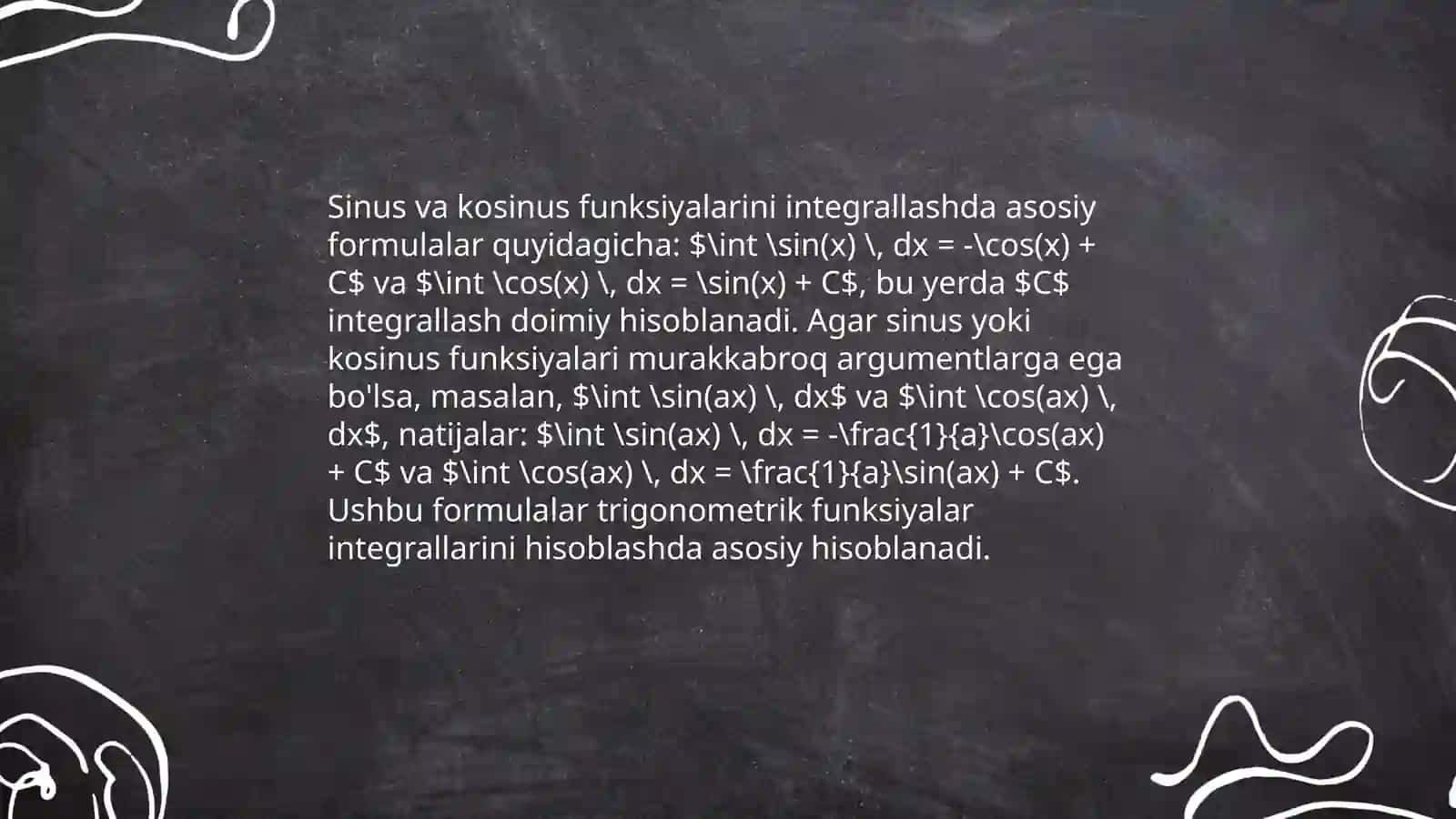 Trigonometrik funksiyalarni integrallash asoslari 4