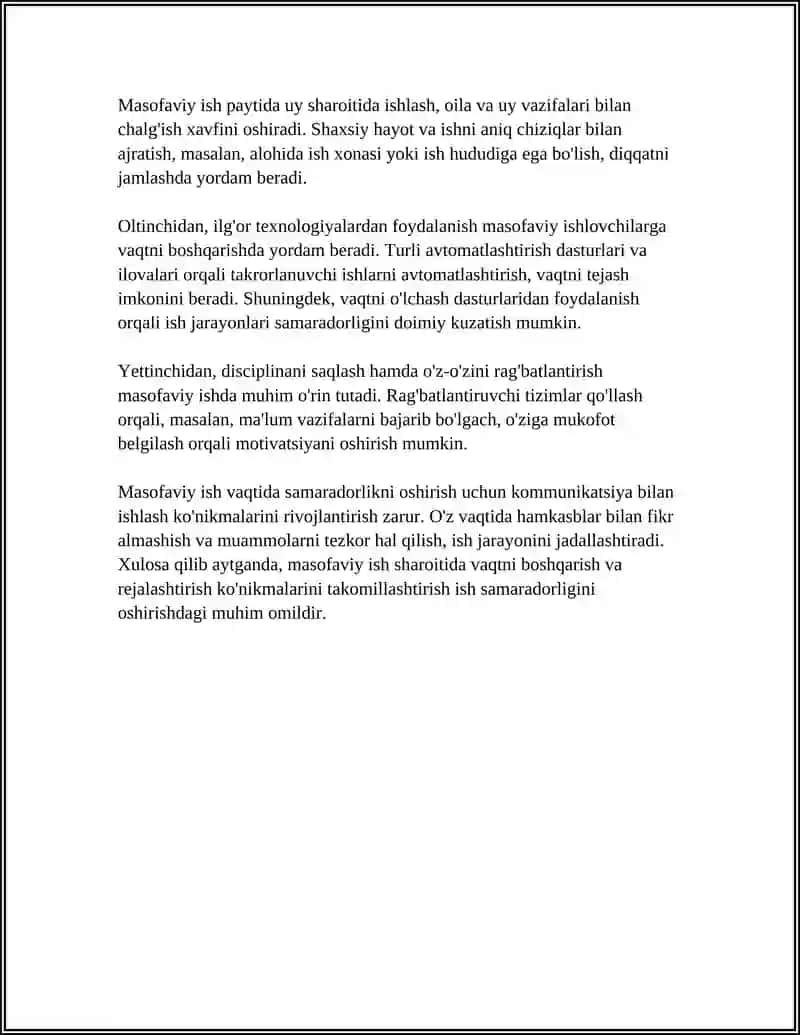 MASOFAVIY ISH SHAROITIDA KASBIY KO'NIKMALAR 4