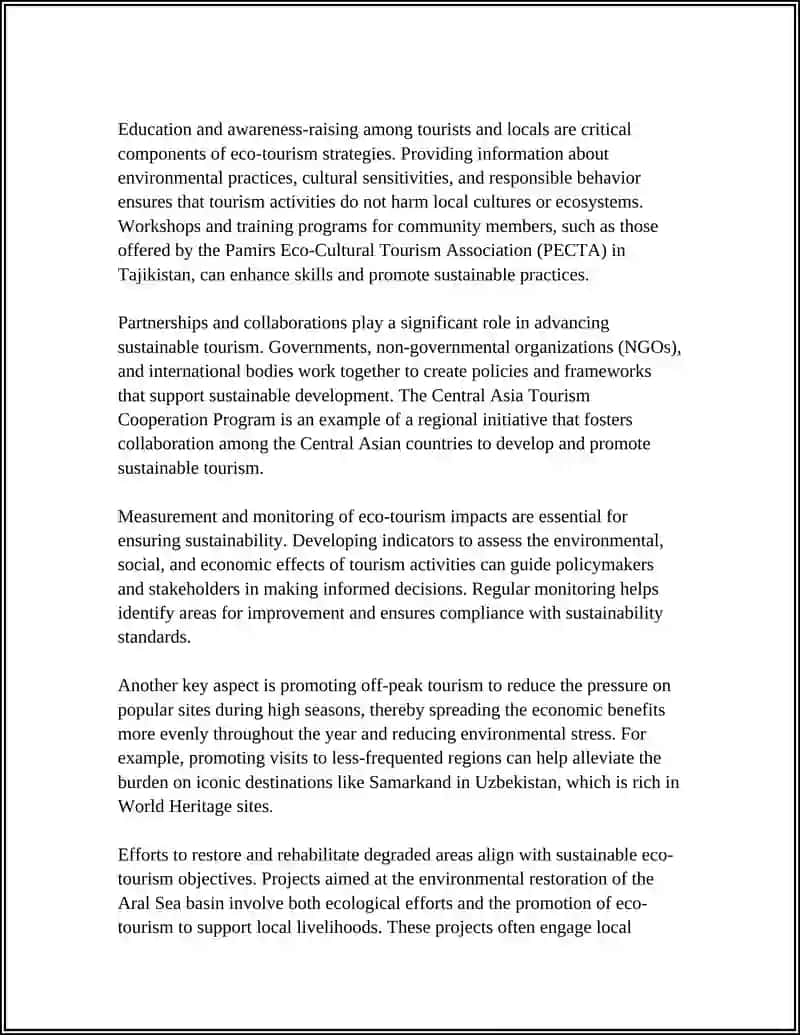 Sustainable eco-tourism strategies for Central Asia 4
