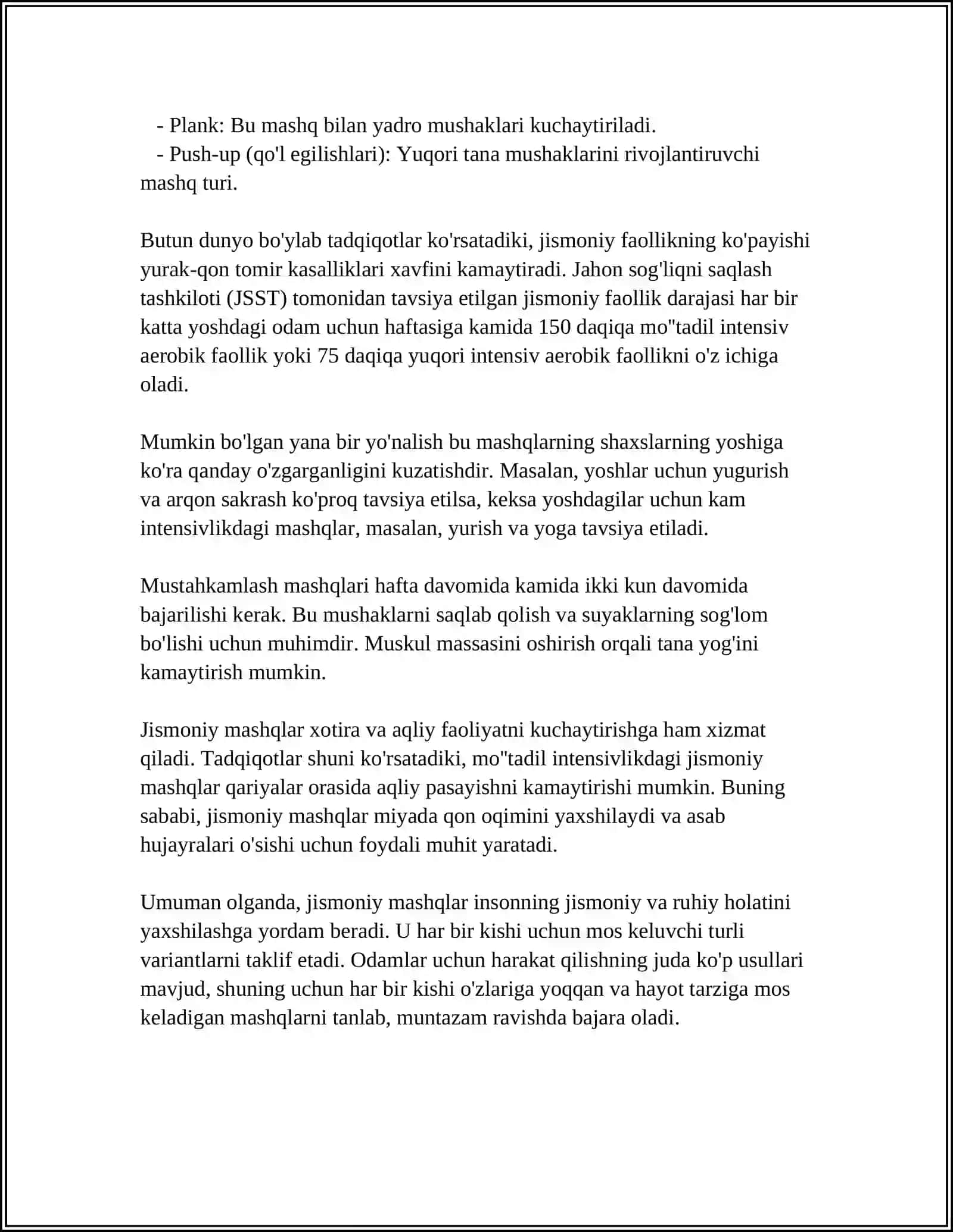 Jismoniy mashqlar. Ularning oʻziga xos belgilari. Mashqlar texnikasi 4