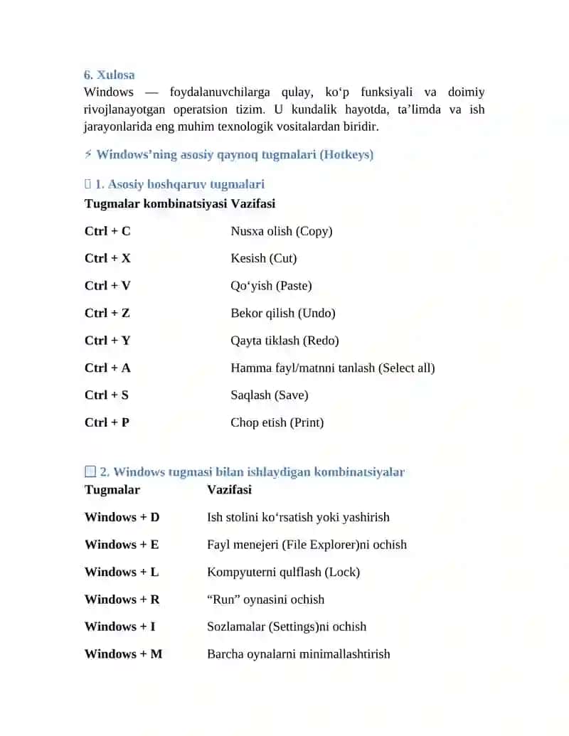 Windows operatsion tizimi tarixi va unda ishlash asoslari 4