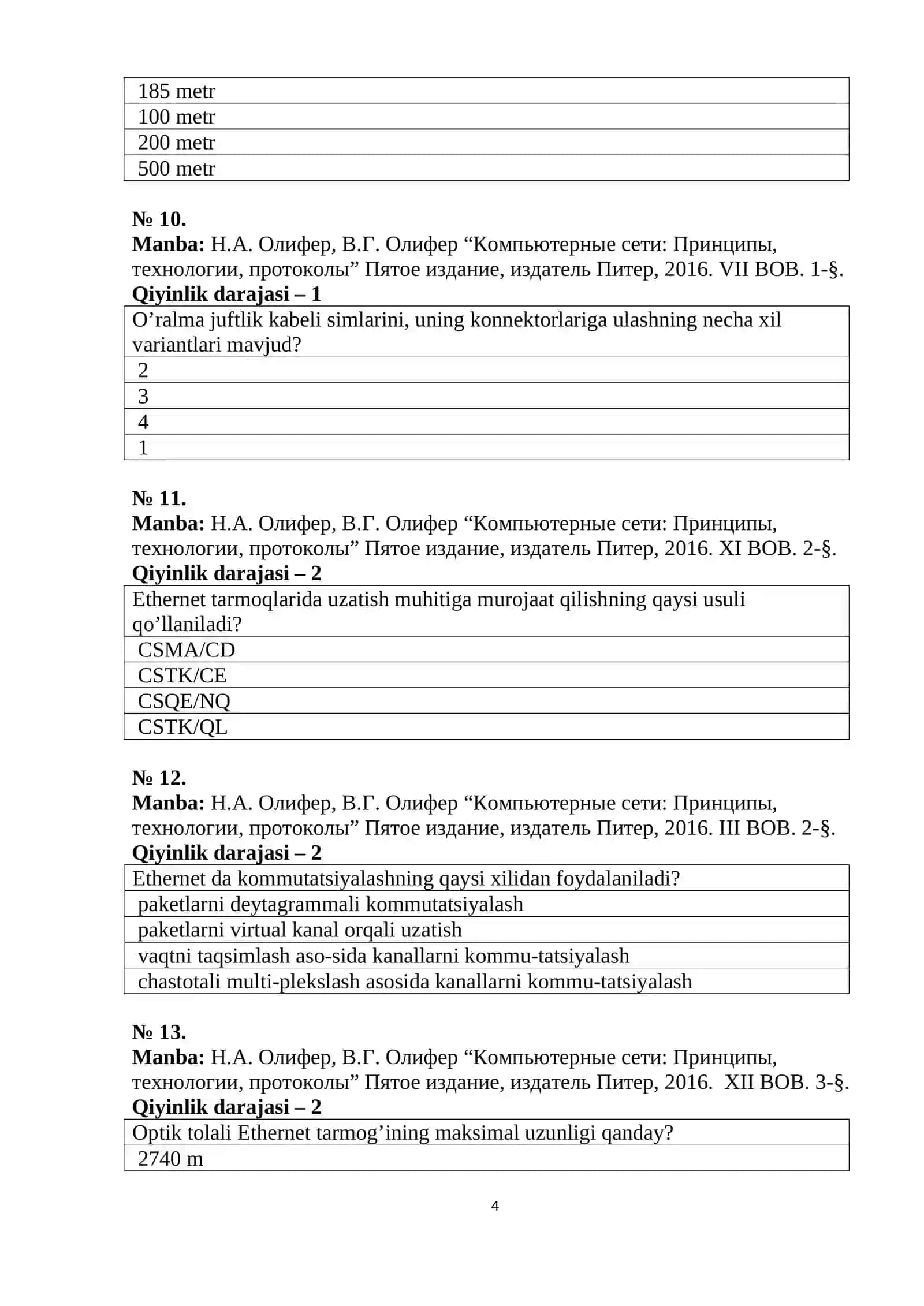 Kompyuter tarmoqlari test savollari 4