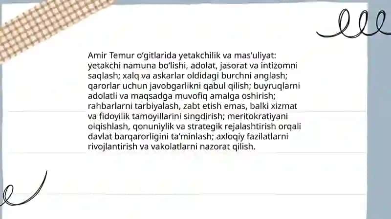 Amir Temur oʻgʻitlarining tarbiyaviy ahamiyati 4