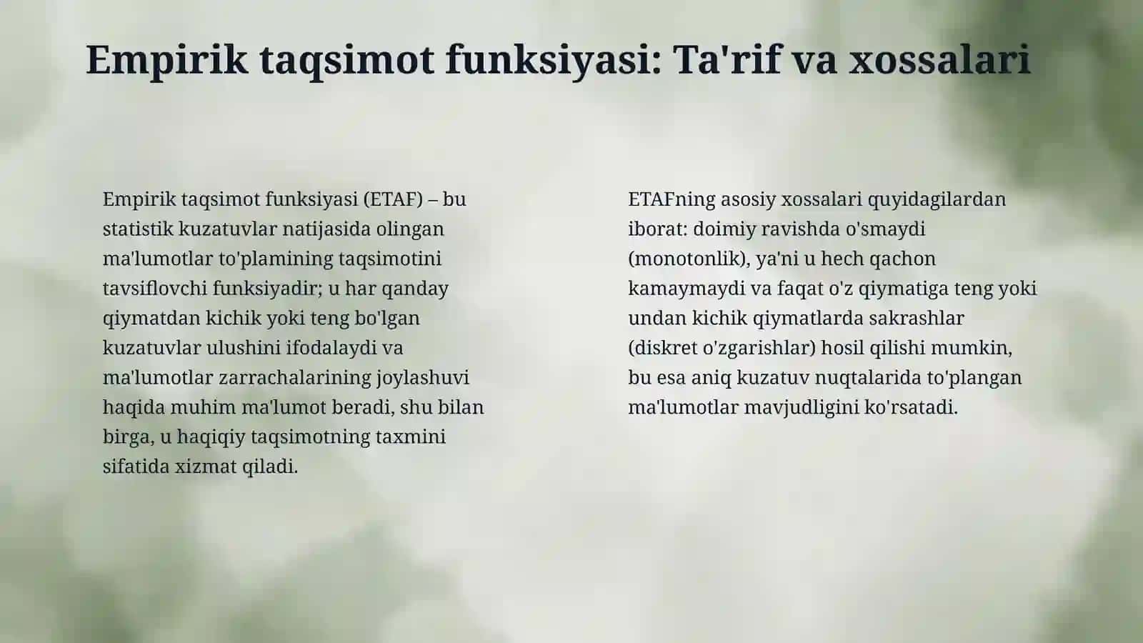 Emperik taqsimot funksiyasi Statistik gipatezalar. 4