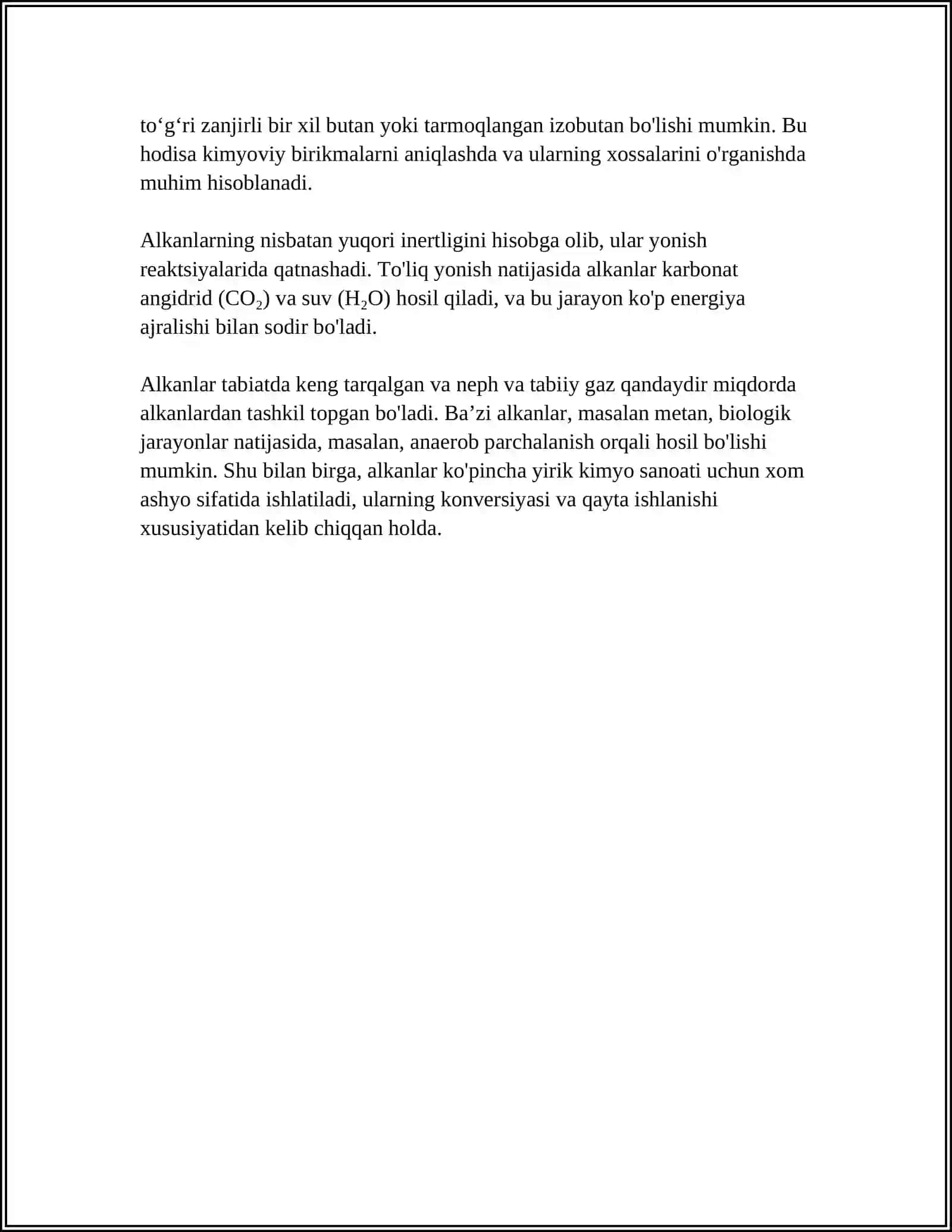ALKANLAR, SIKLOALKANLAR, ALKENLAR VA ULARNING XOSSALARI 4