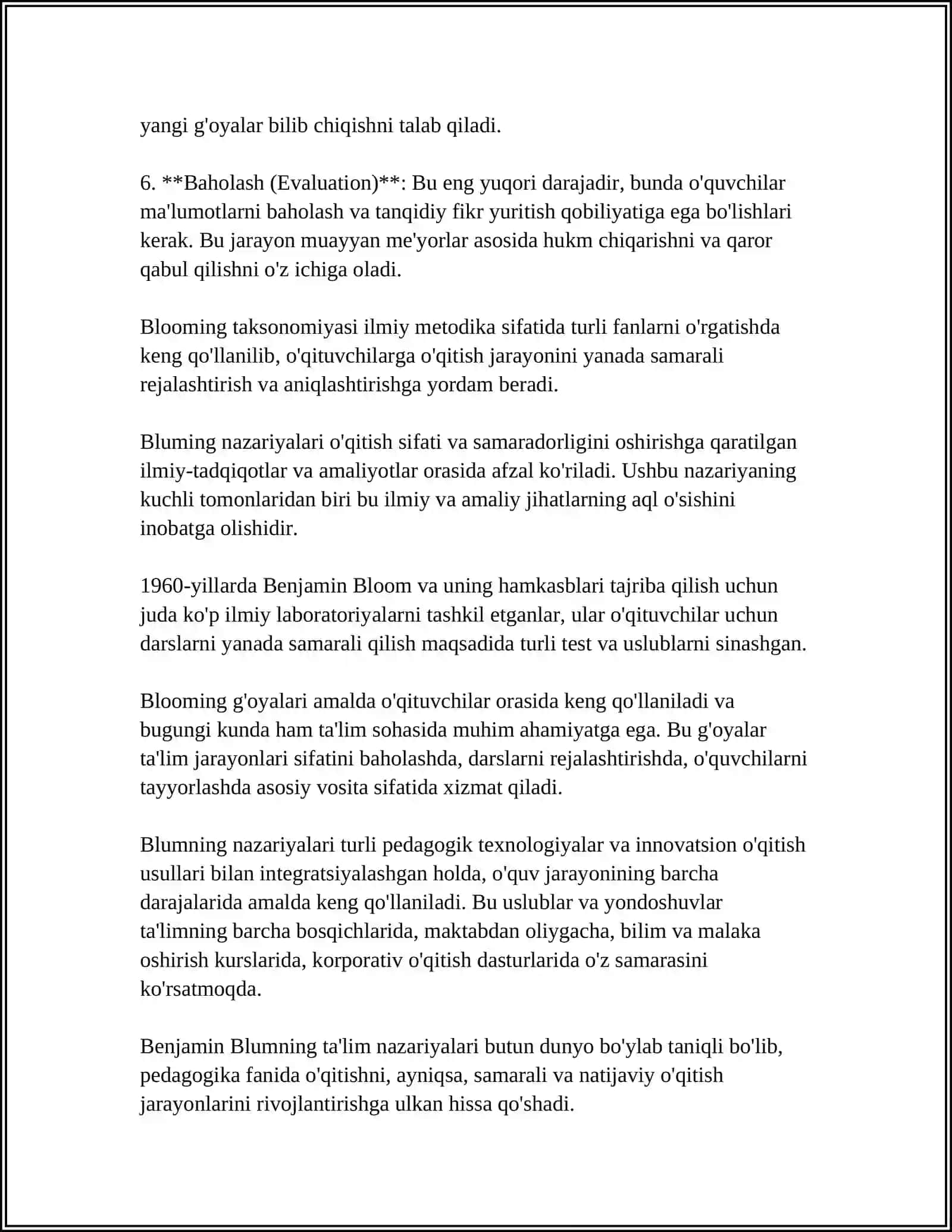 BENJAMIN BLUMNING PEDAGOGIK QARASHLARI HAQIDA SWOT TAHLIL 4