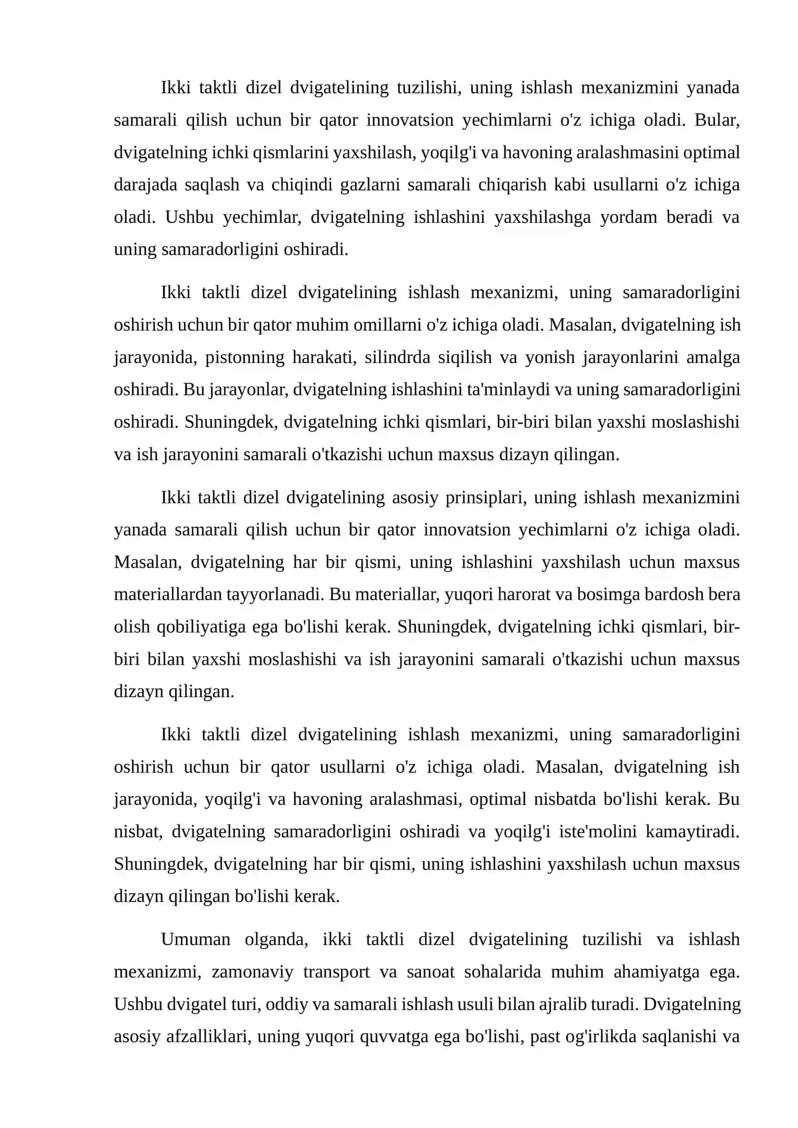 Ikki taktli dizelning tuzilishini isbotlang 4