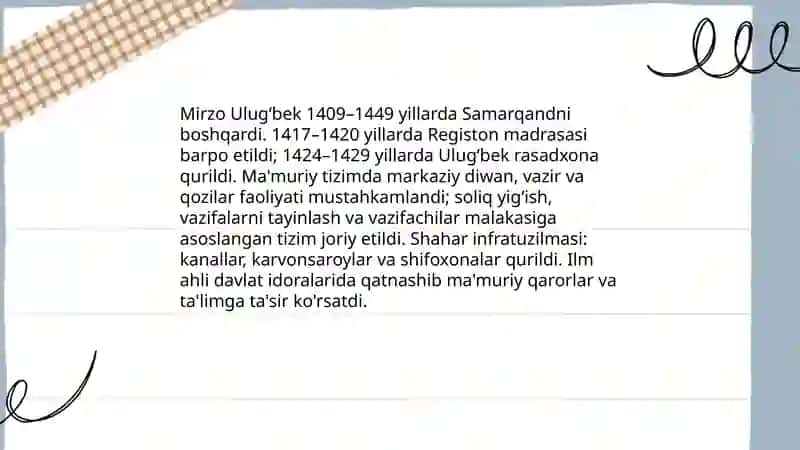 Mirzo Ulugʻbek-davlat arbobi va buyuk olim 4