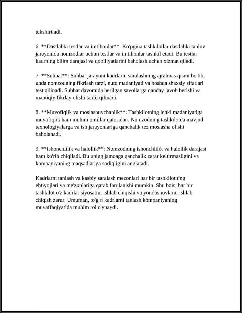 Kadrlarni tanlash va kasbiy saralash mezonlari 4