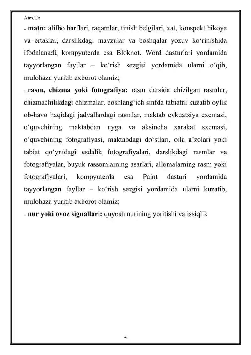 AXBOROT TUSHUNCHASI, TURLARI 4