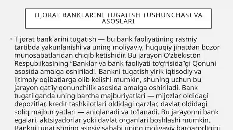 Tijorat banklarini tugatish tartibi 4