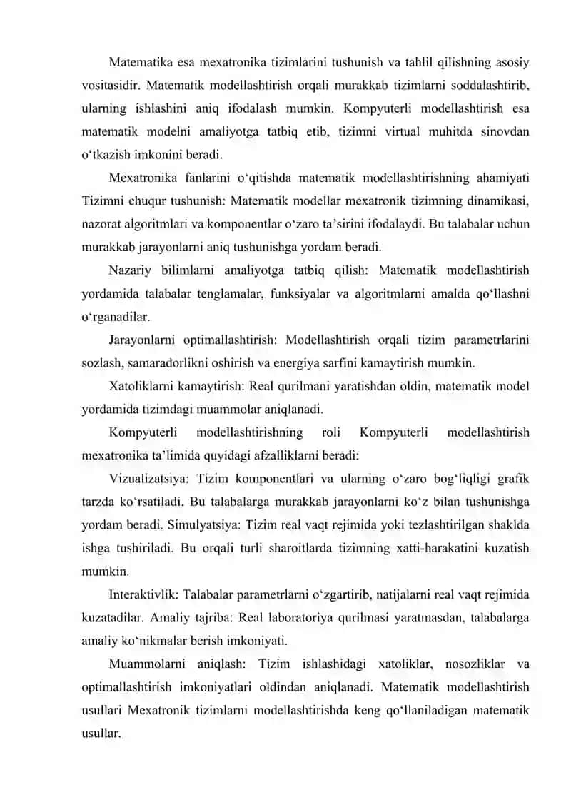 MEXATRONIKA FANLARINI O‘QITISHDA MATEMATIKA ASOSIDA KOMPYUTERLI MODELLASHTIRISHNI RIVOJLANTIRISH 4