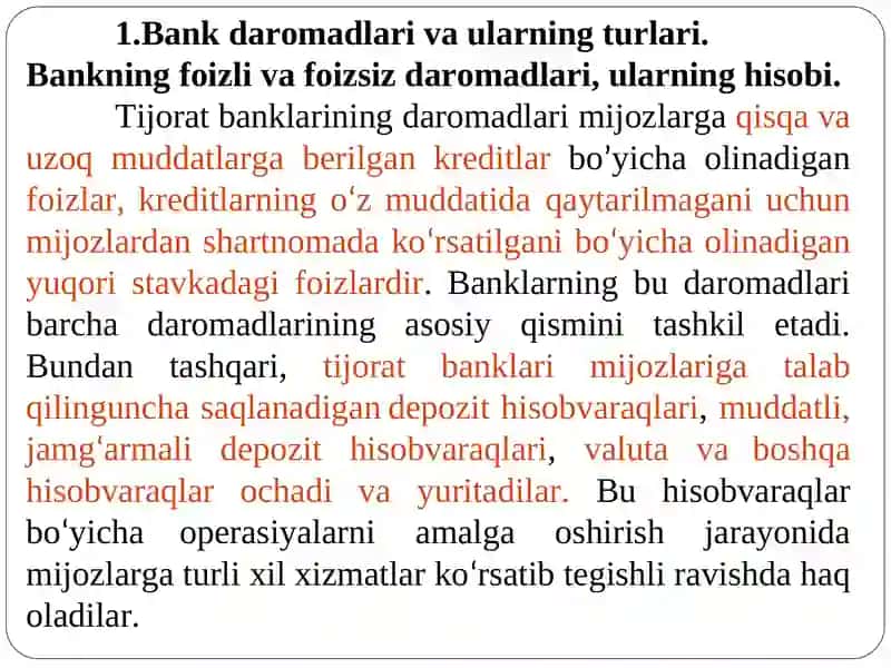 BANK DAROMADLARI VA XARAJATLARI HISOBI 4