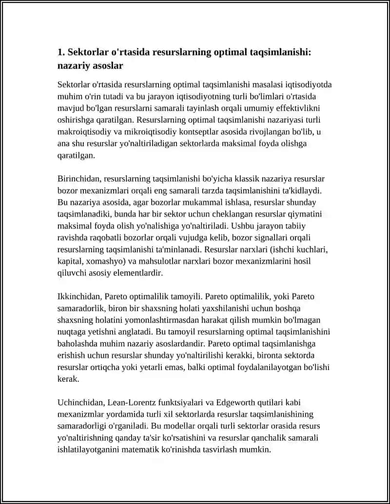 SEKTORLAR OʻRTASIDA RESURSLARNING OPTIMAL TAQSIMLANISHI 4