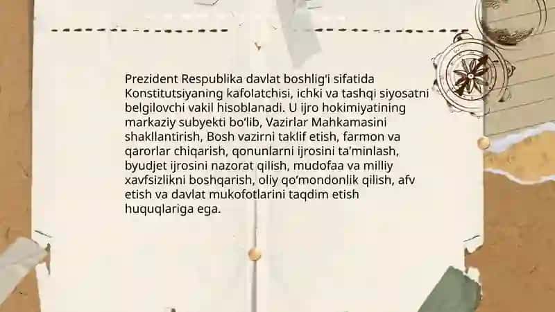 Prezidentning Konstitutsiyadagi vakolatlari va ularning ta'rifi 4