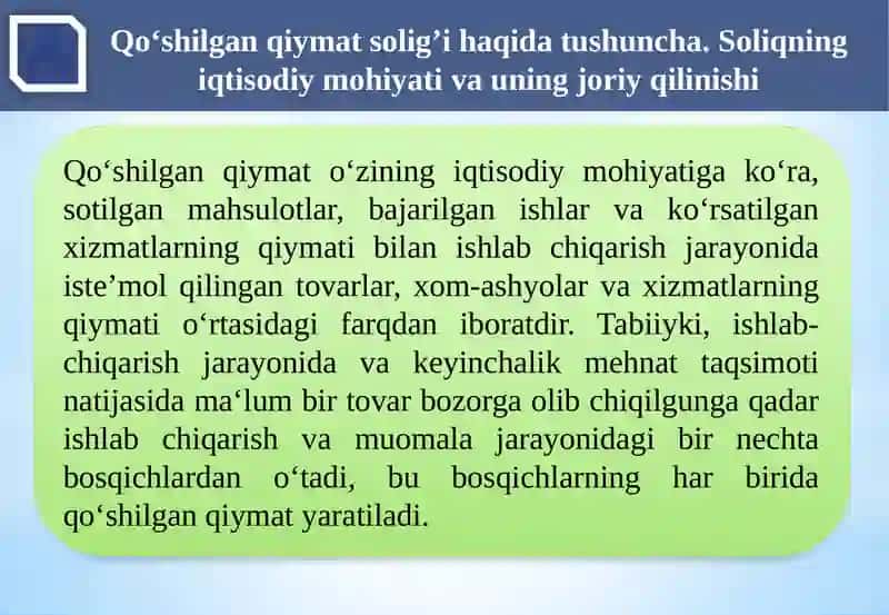 Qo‘shilgan qiymat solig’i haqida tushuncha 4