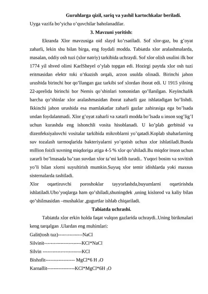 Xlor.Uning laboratoriya va sanoatda olinishi.Ishlatilishi 4