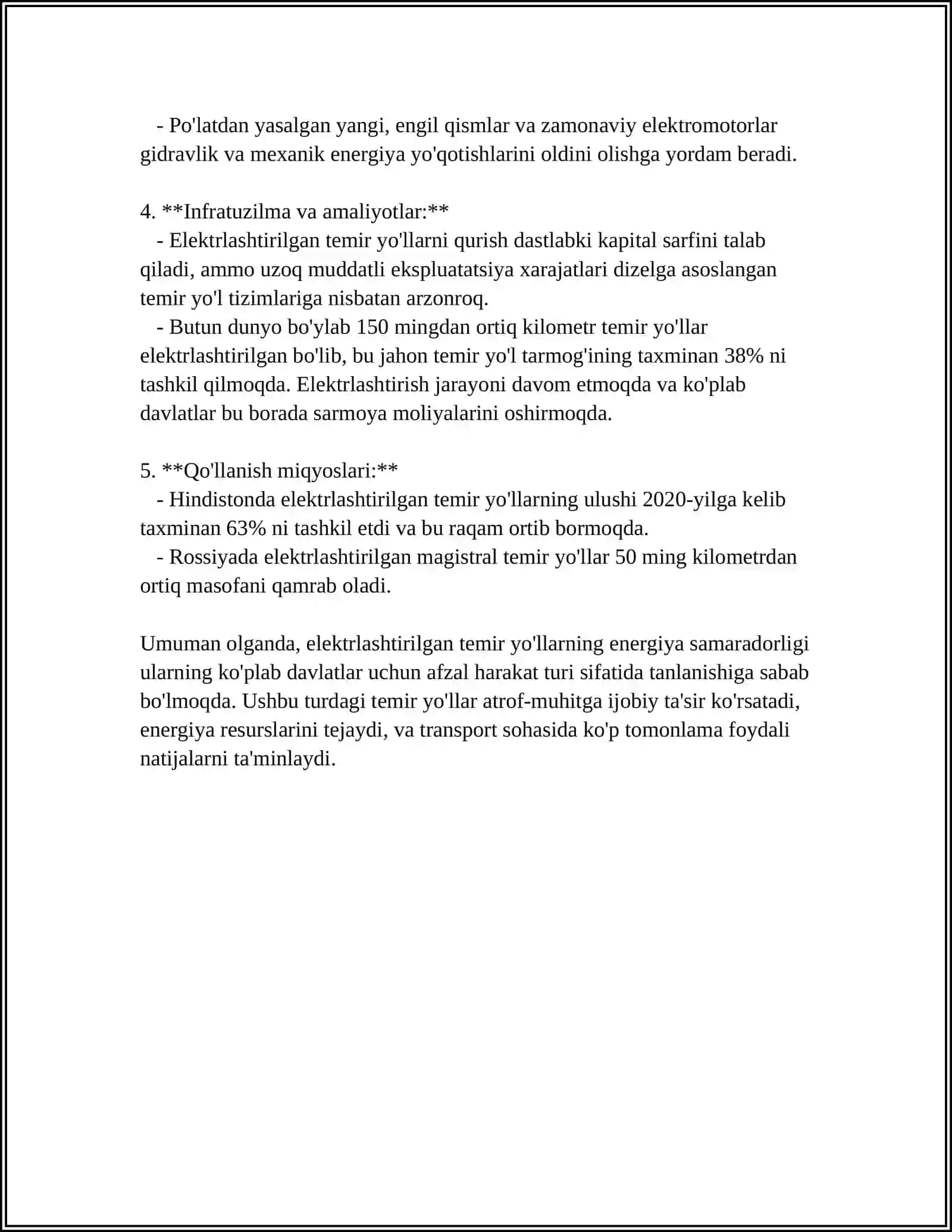 TEMIR YOʻLLARNING ELEKTRLASHTIRISHNING IQTISODIY SAMARADORLIGI 4