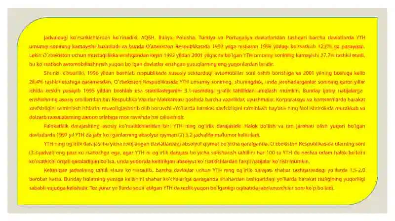 Yo`l transport xodisalari vaularning ko`rsatkichlari 4