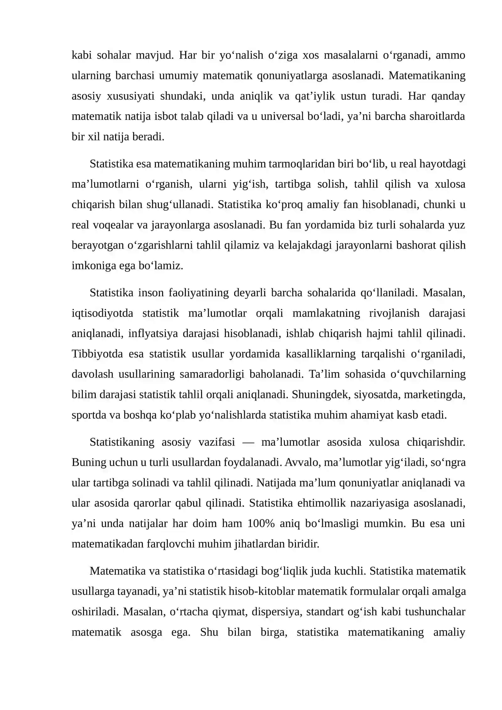 STATISTIKA VA MATEMATIKANING O‘XSHASHLIKLARI VA FARQLARI 4