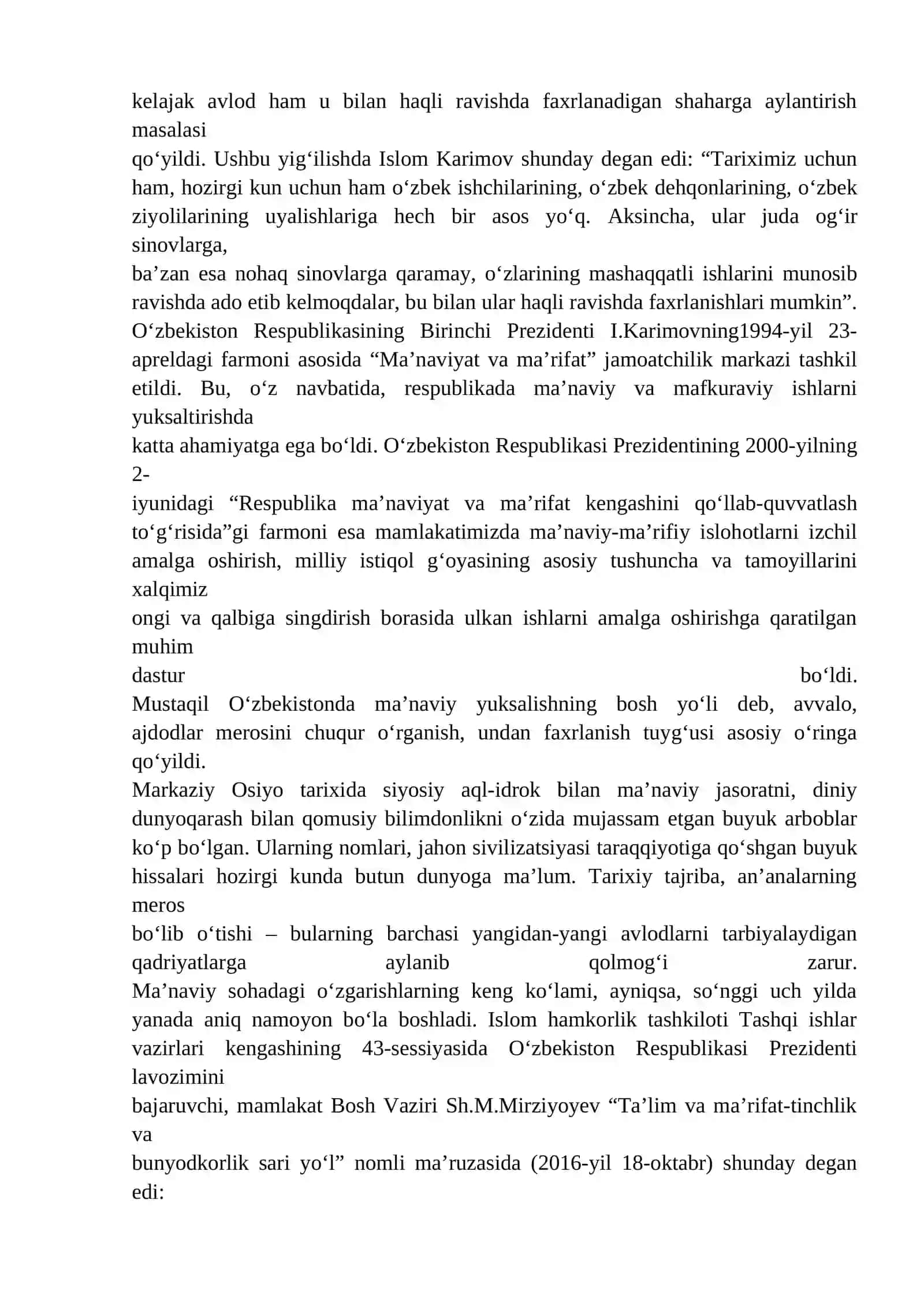 MUSTAQILLIK YILLARIDA O‘ZBEKISTONDAGI 4
