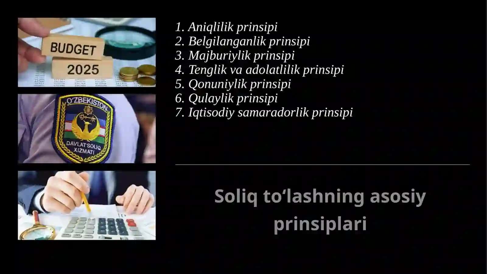 Soliq to'lovlarning asosiy prinsiplari 4
