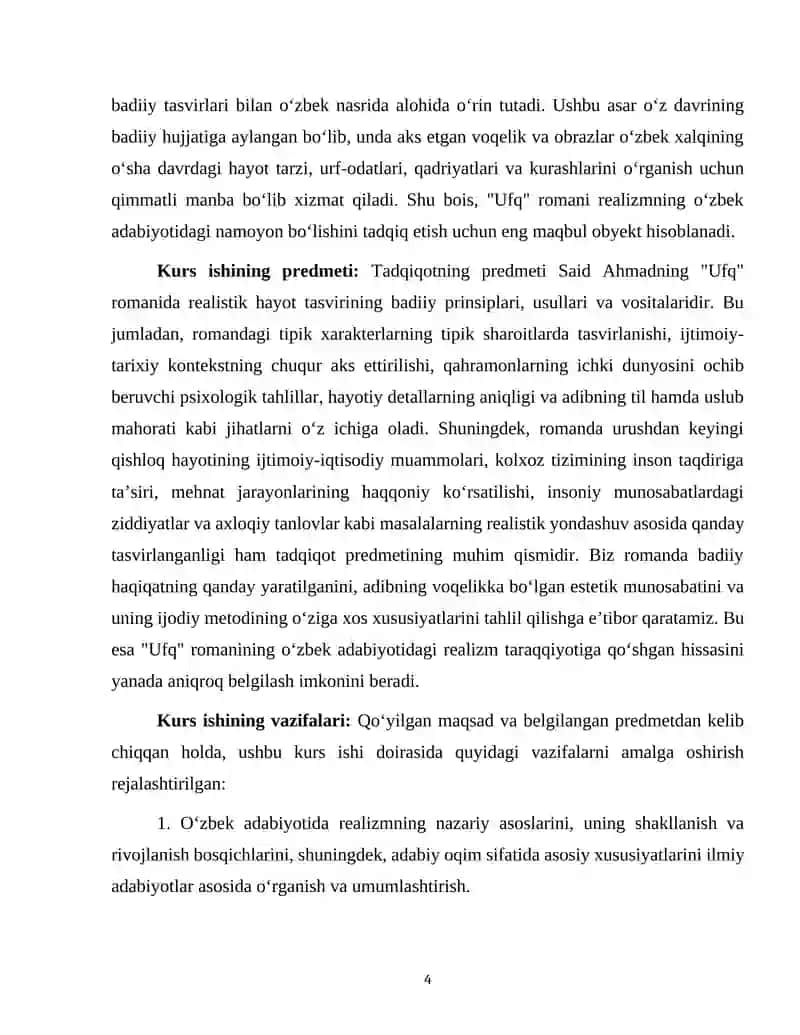 Said Ahmadning  Ufq  romanida realistik hayot tasviri 4