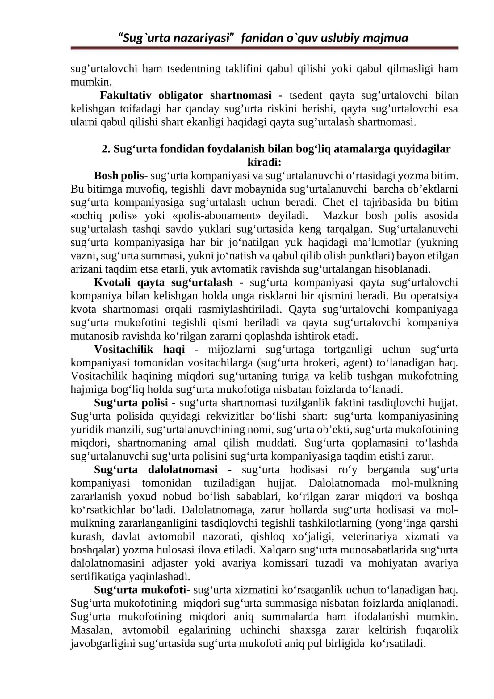 Sug`urta nazariyasi 4