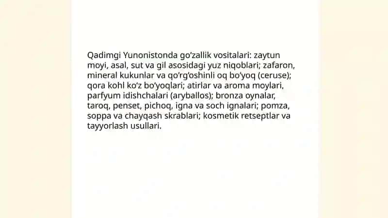 Qadimgi Gretsiyada kosmetologiyaning qo'llanishi 4
