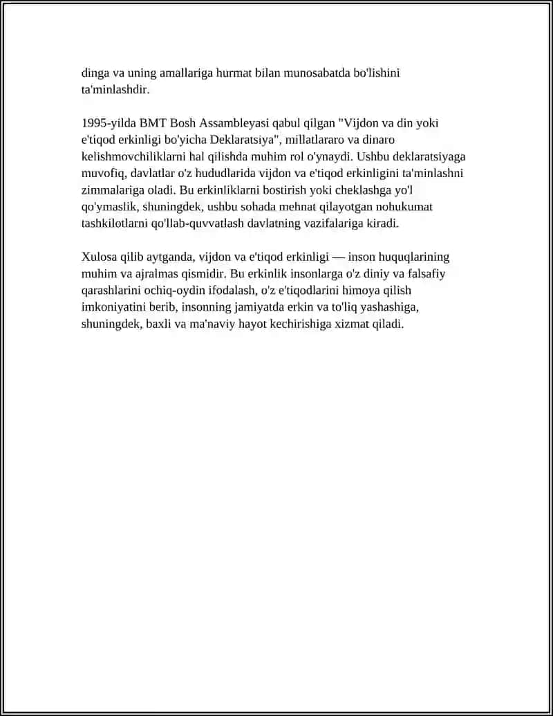 Vijdon va E'tiqod Erkinligi Tarifi 4