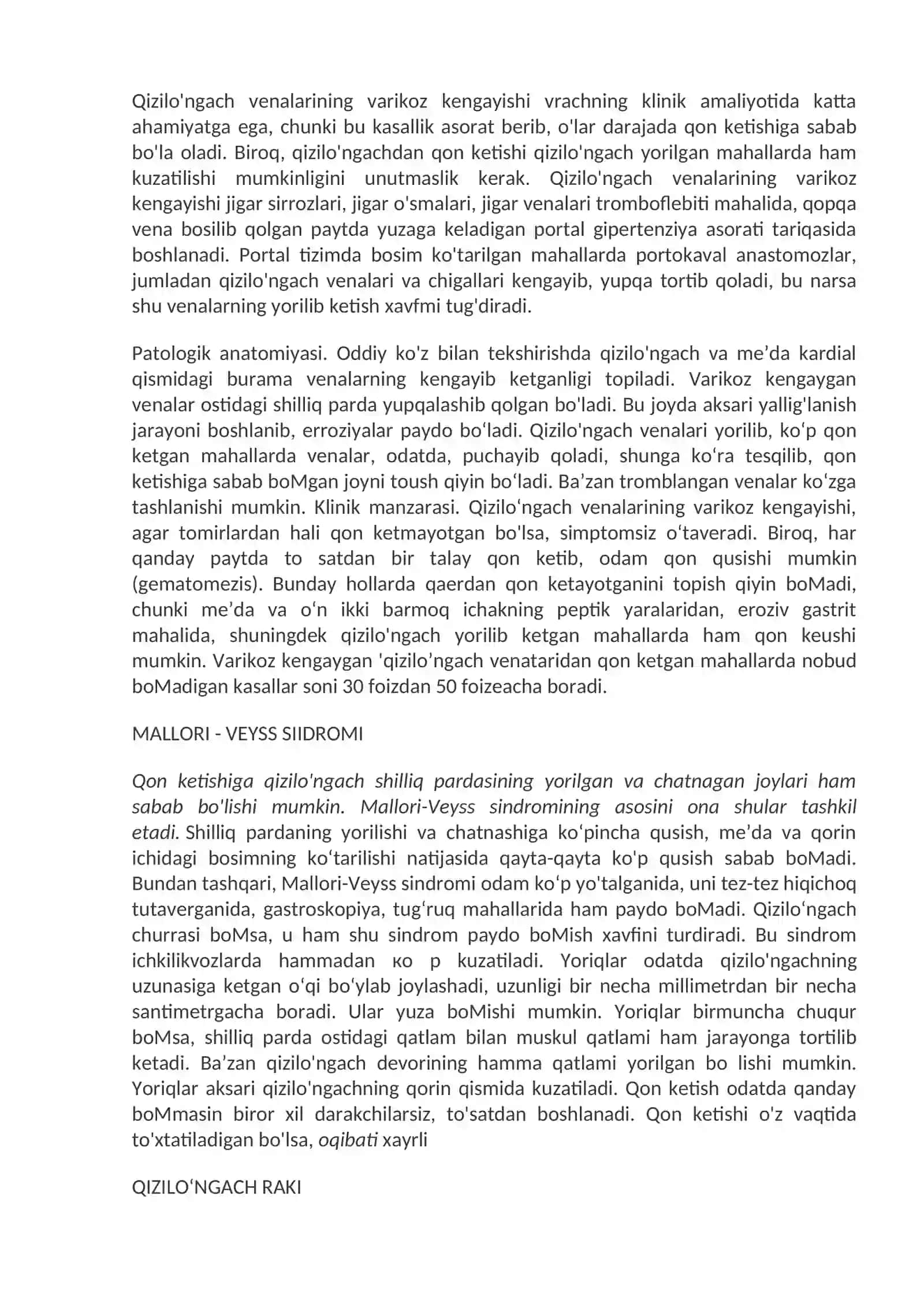 Me’da-ichak yo‘li kasalliklari. Qizilo'ngach kasalliklari 4