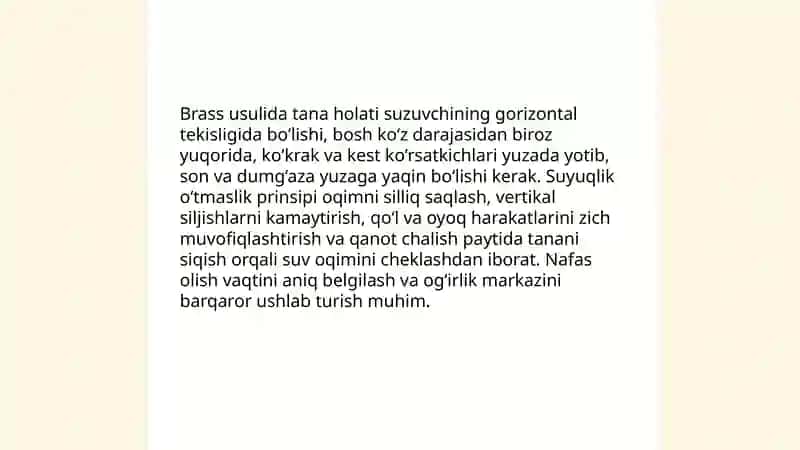 Brass usulida suzish texnikasi va tasnifi 4