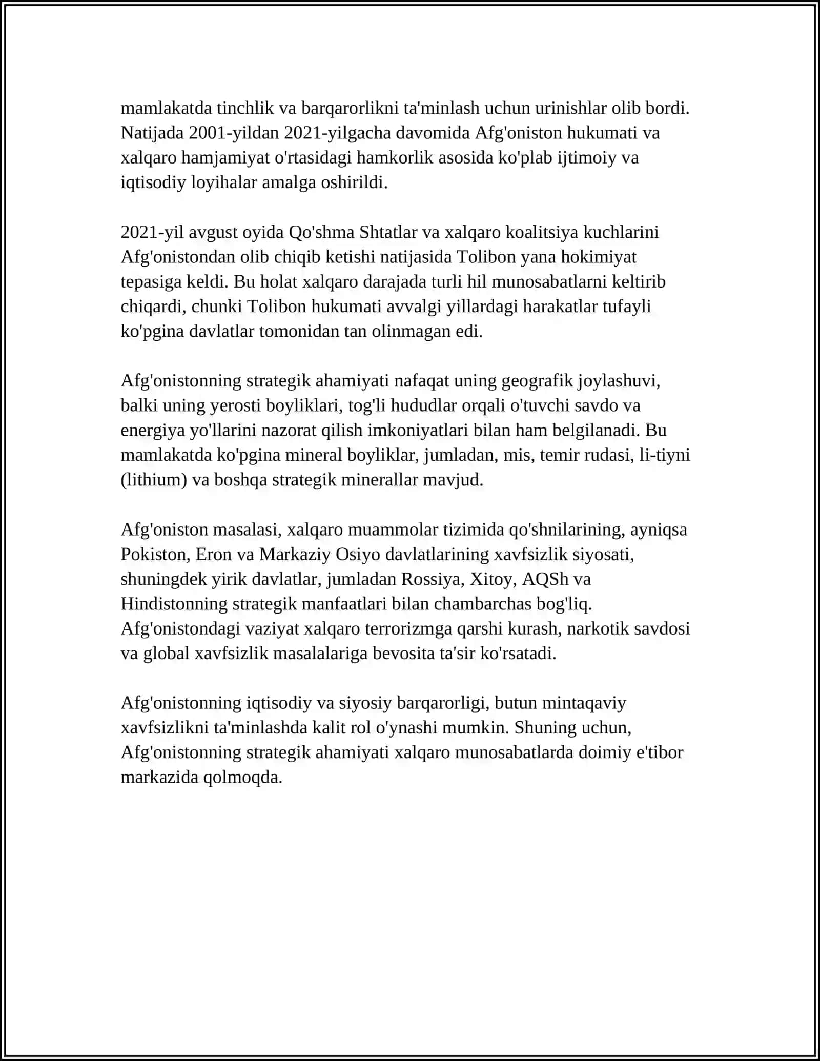 AFGON MASALASI XALQARO MUNOSABATLAR TIZIMIDA 4