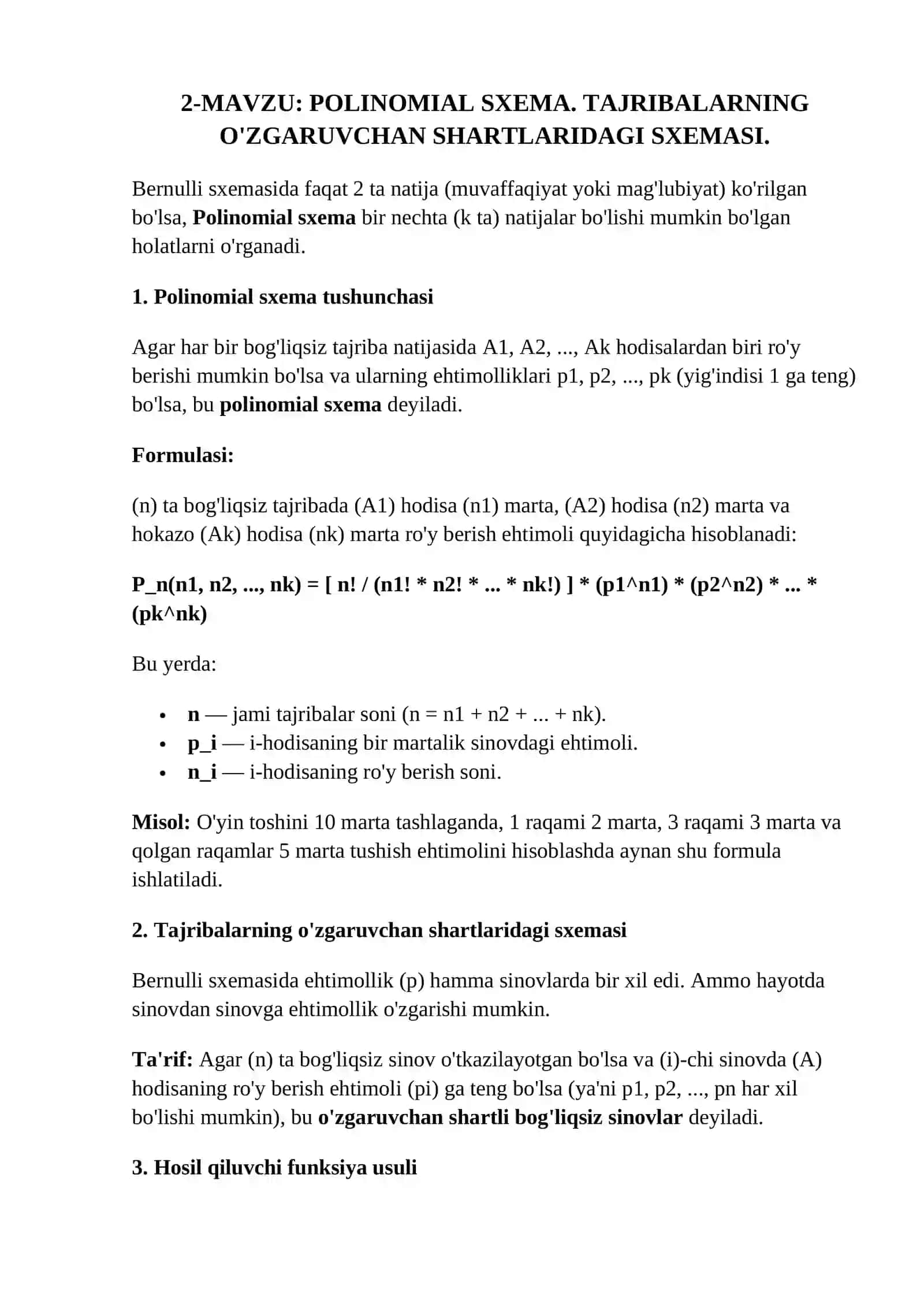 2-Mustaqil ish.BOG‘LIQSIZ TAJRIBALAR KETMA-KETLIGI. BERNULLI SXEMASI 4