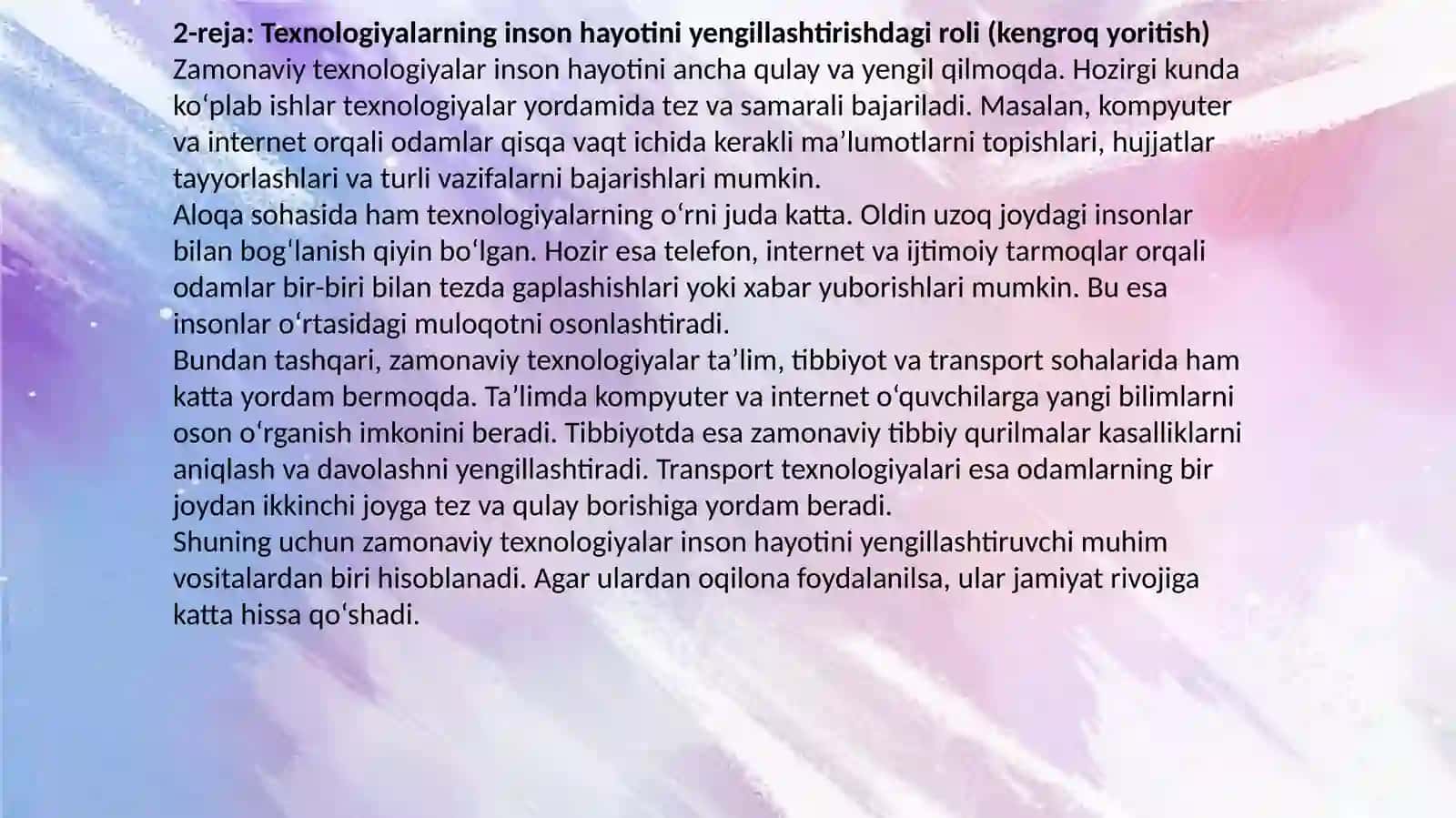ZAMONAVIY  TEXNOLOGIYALAR EZGULIK XIZMATIDA 4