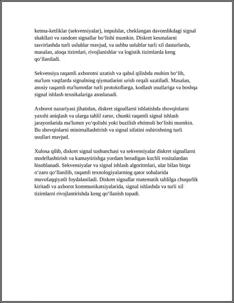 DISKRET SIGNALLARINING MATEMATIK MODELLARI 4